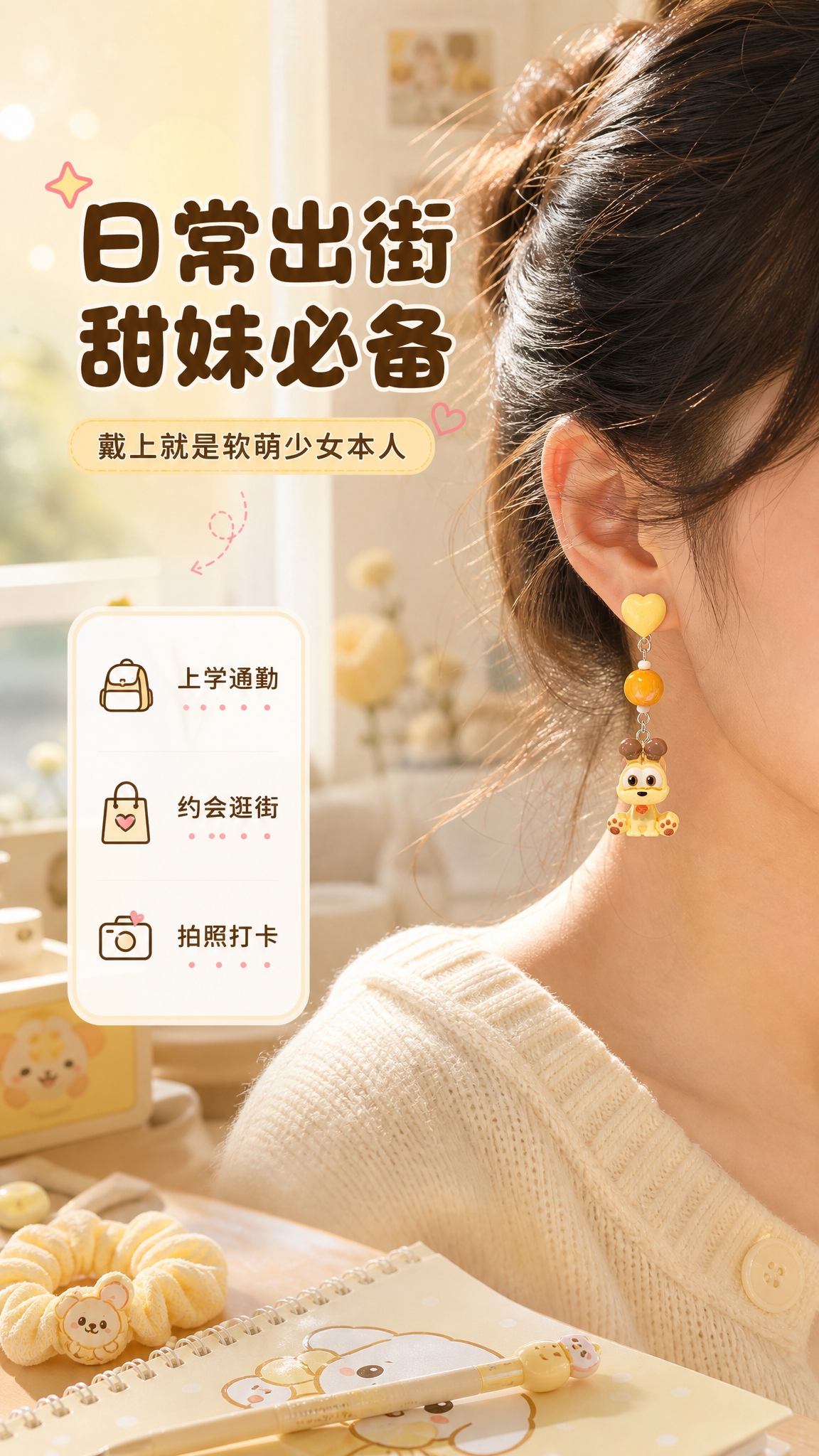 [商品] 使用【图1】奶黄小狗不对称爱心耳环；保留左右不对称设… - 图片创意预览