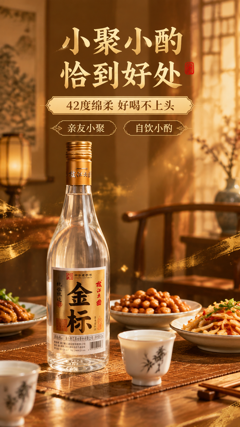 [商品] 使用【图1】枝江大曲金标白酒；保留透明玻璃瓶身、金色… - 图片创意预览