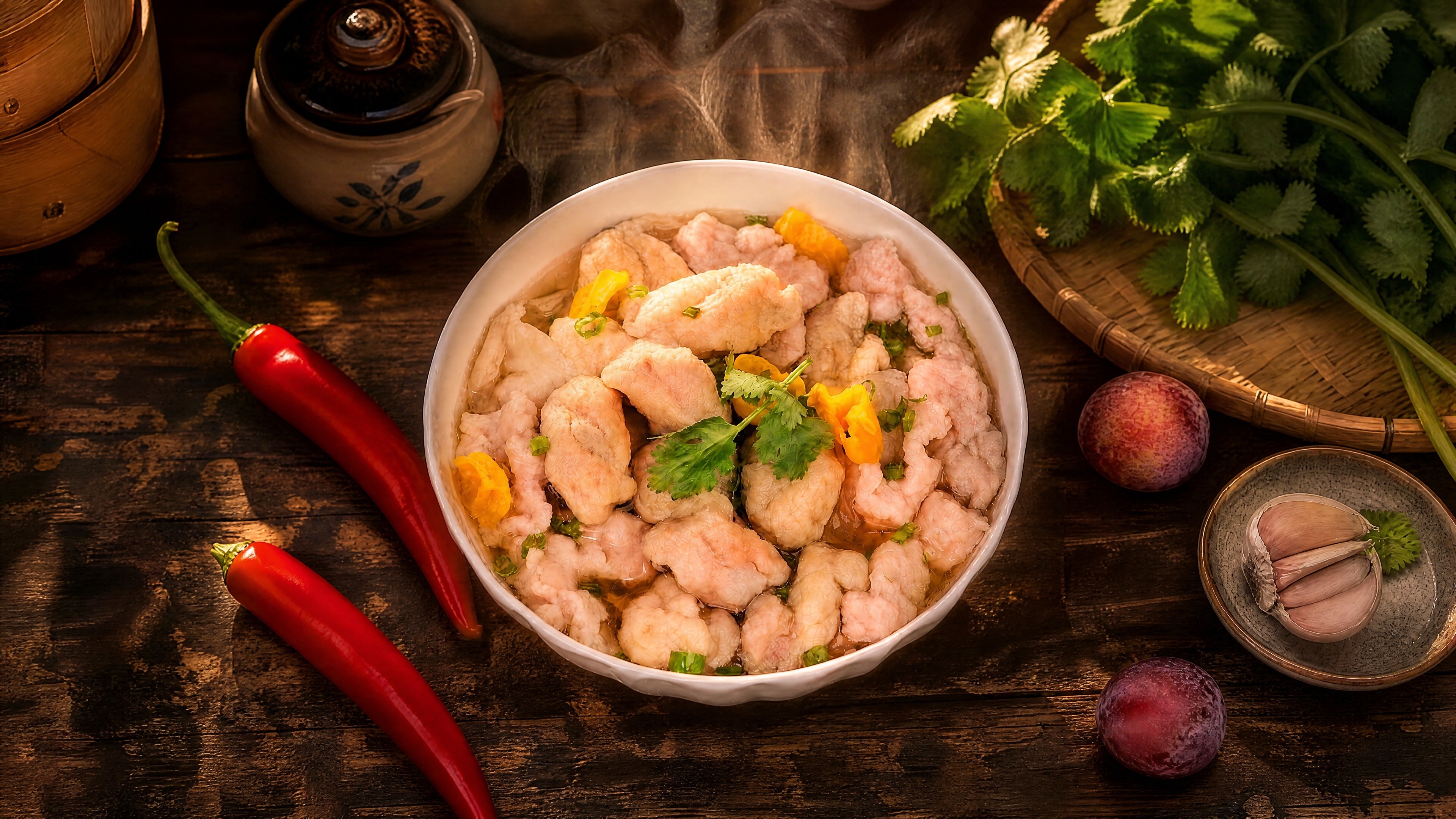 肉片豆泡汤碗严格参照上传产品图，完整保留碗的造型、汤品、肉片、… - 图片创意预览