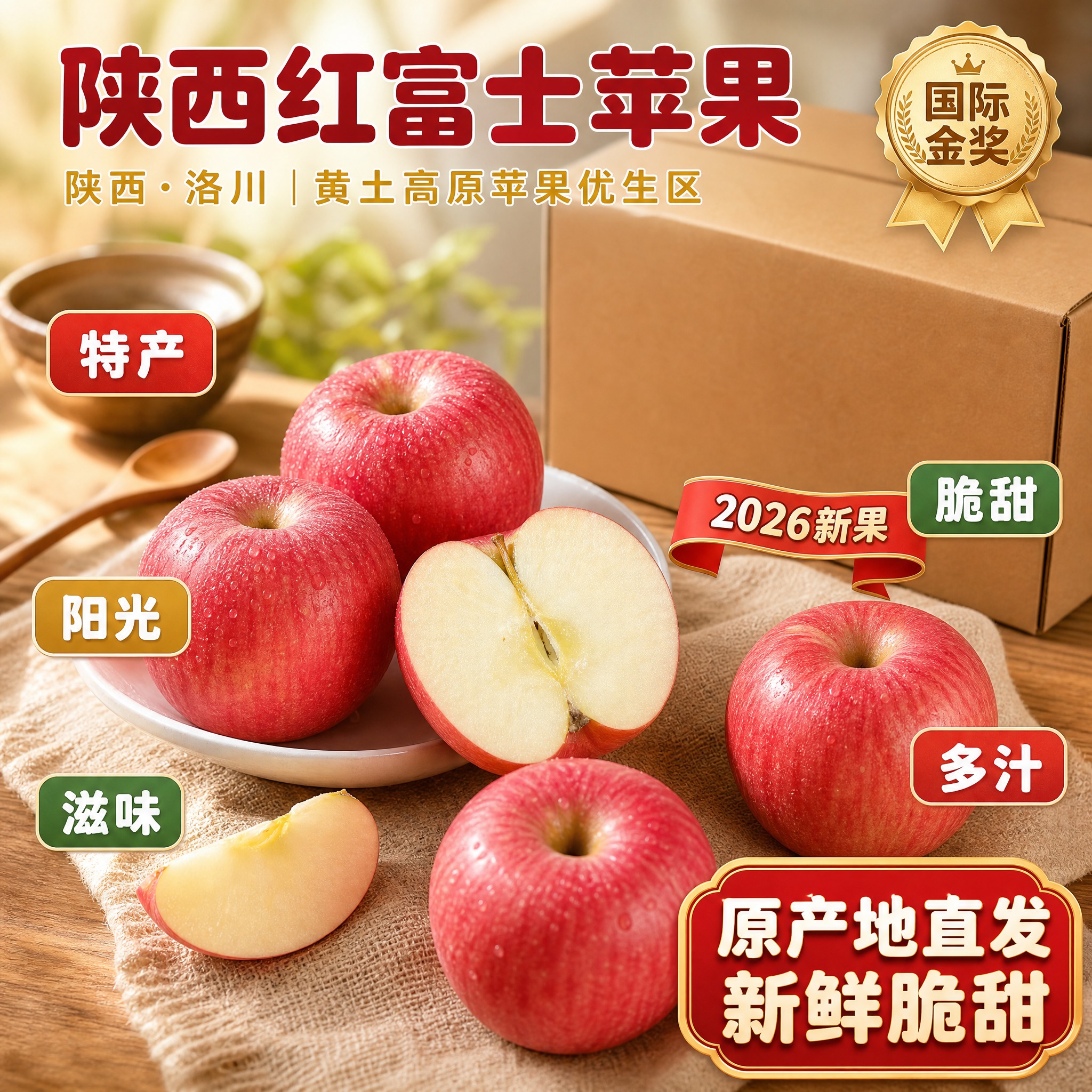 京东生鲜电商主图，800×800像素，1:1正方形。背景为温暖… - 图片创意预览