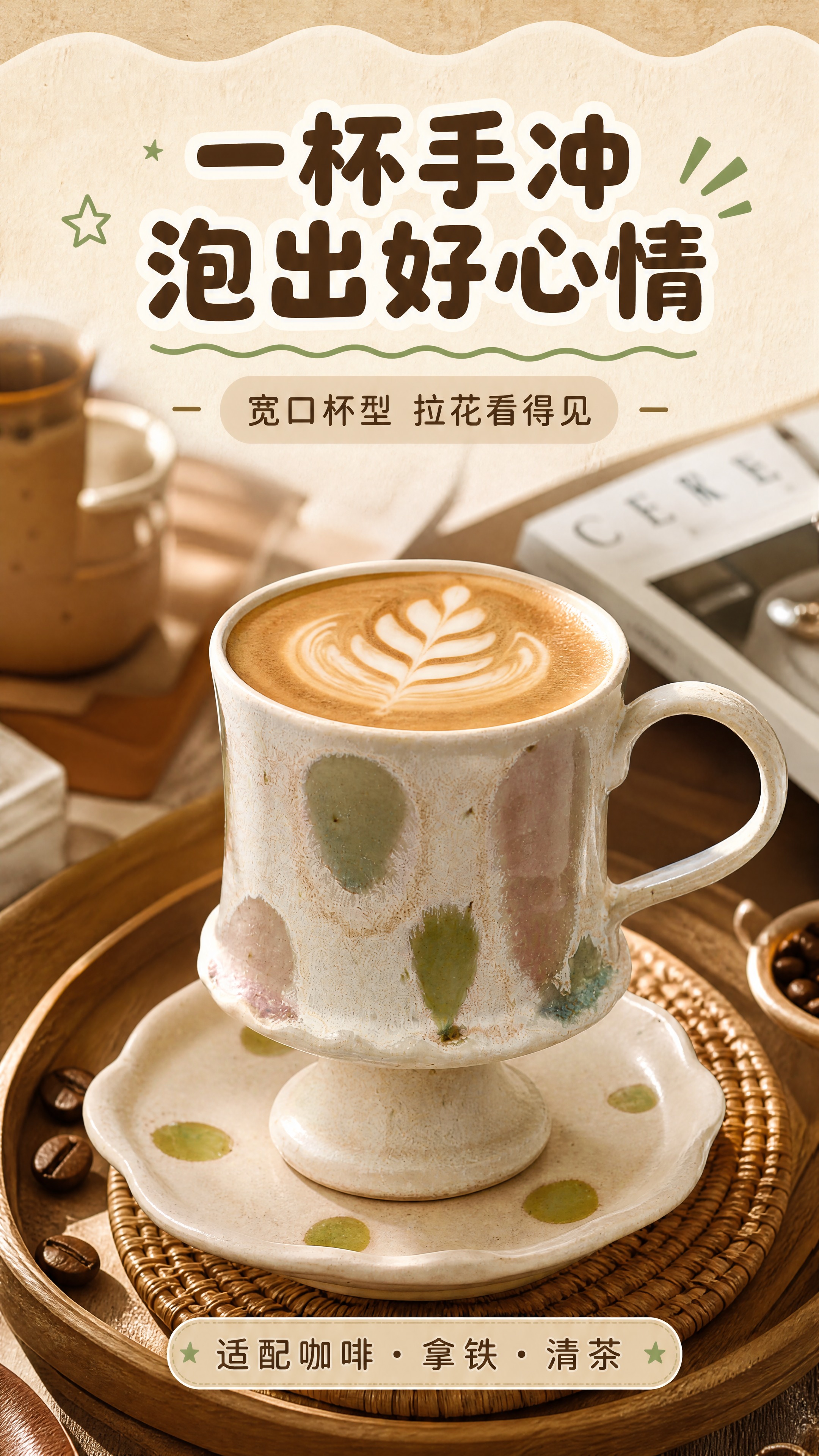 [商品] 使用【图4】粉绿波点款高脚陶瓷咖啡杯碟套装；保留高脚… - 图片创意预览