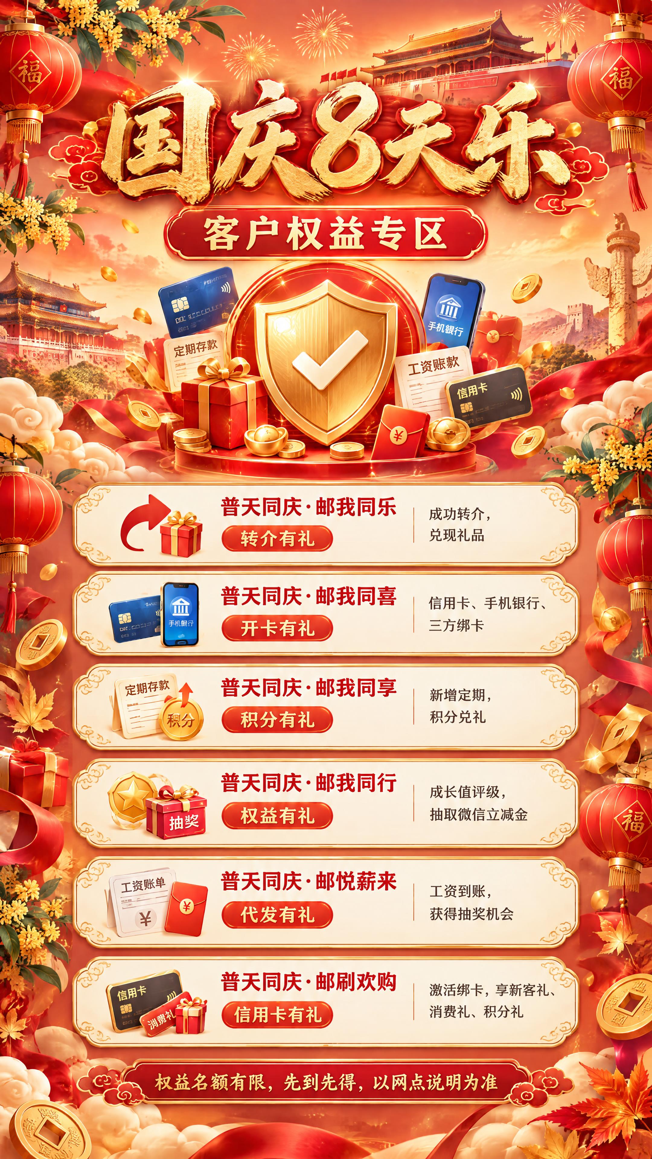 竖版9:16银行活动宣传海报，国庆客户权益总览海报，商业宣传物… - 图片创意预览