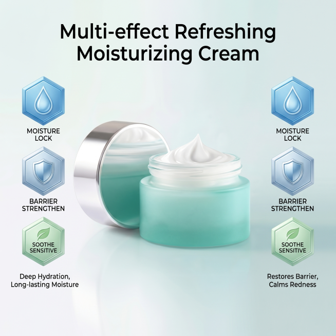 [主图-4] Multi-effect efficacy display, multi-effect refreshing moisturizing cream. Keep product shape预览效果