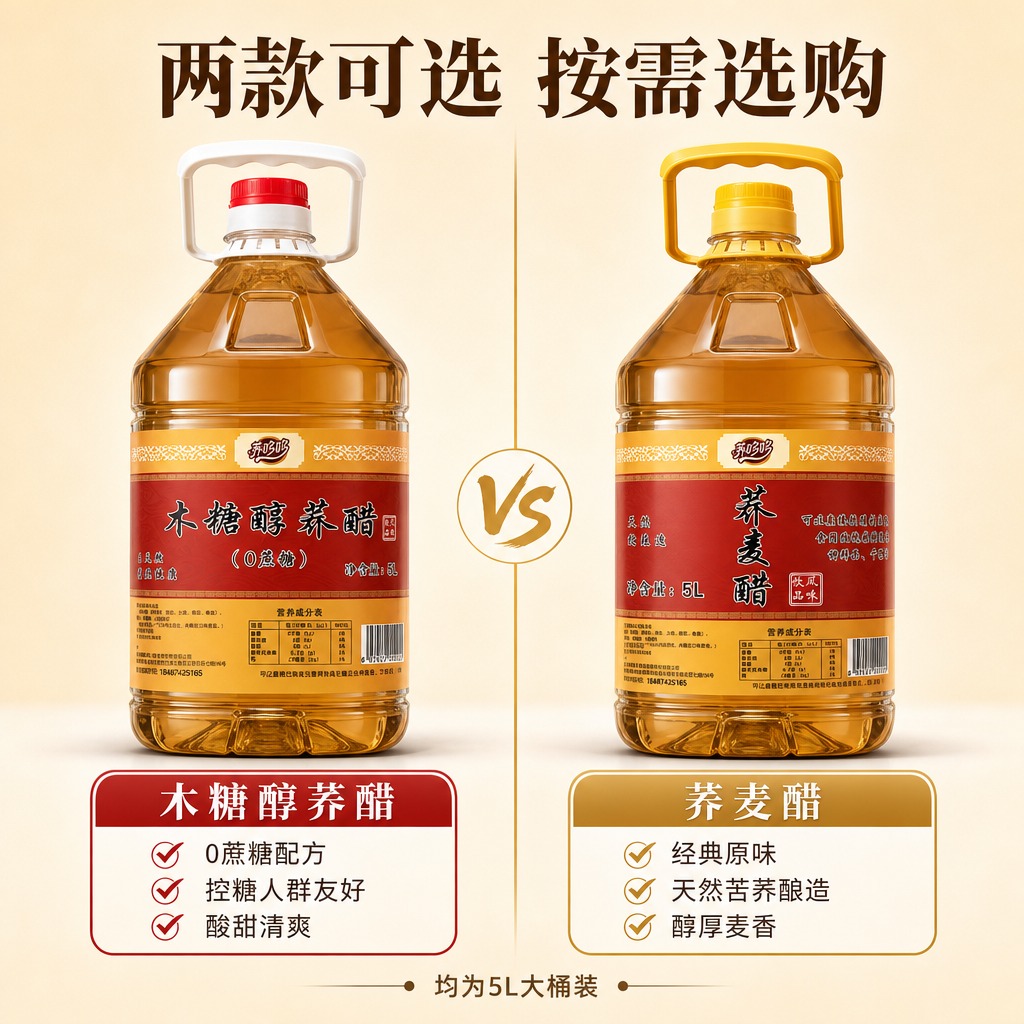 [主图-6] 双款对比选择图，主题为木糖醇荞醋与荞麦醋两款产品… - 图片创意预览