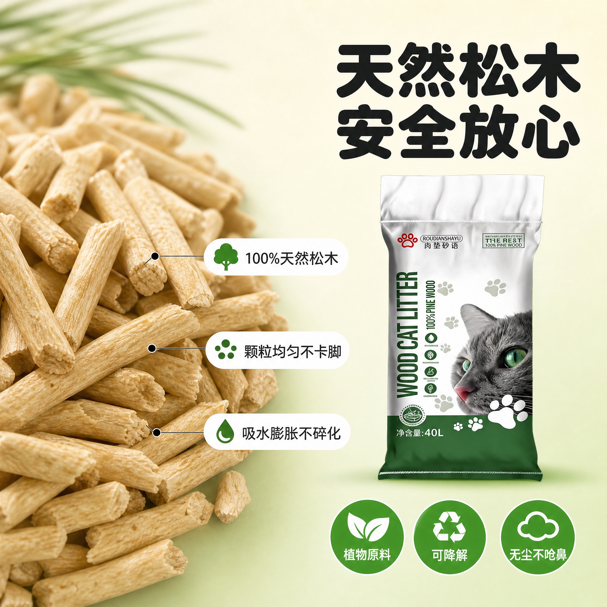 [主图-3] 细节与安全 松木猫砂原料细节和颗粒质感展示 [统… - 图片创意预览