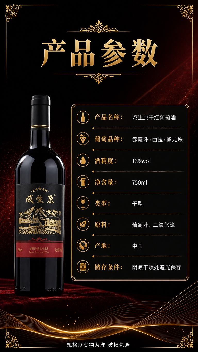[商品] 使用【图1】域生原干红葡萄酒瓶身；保留黑色酒标金色烫… - 图片创意预览