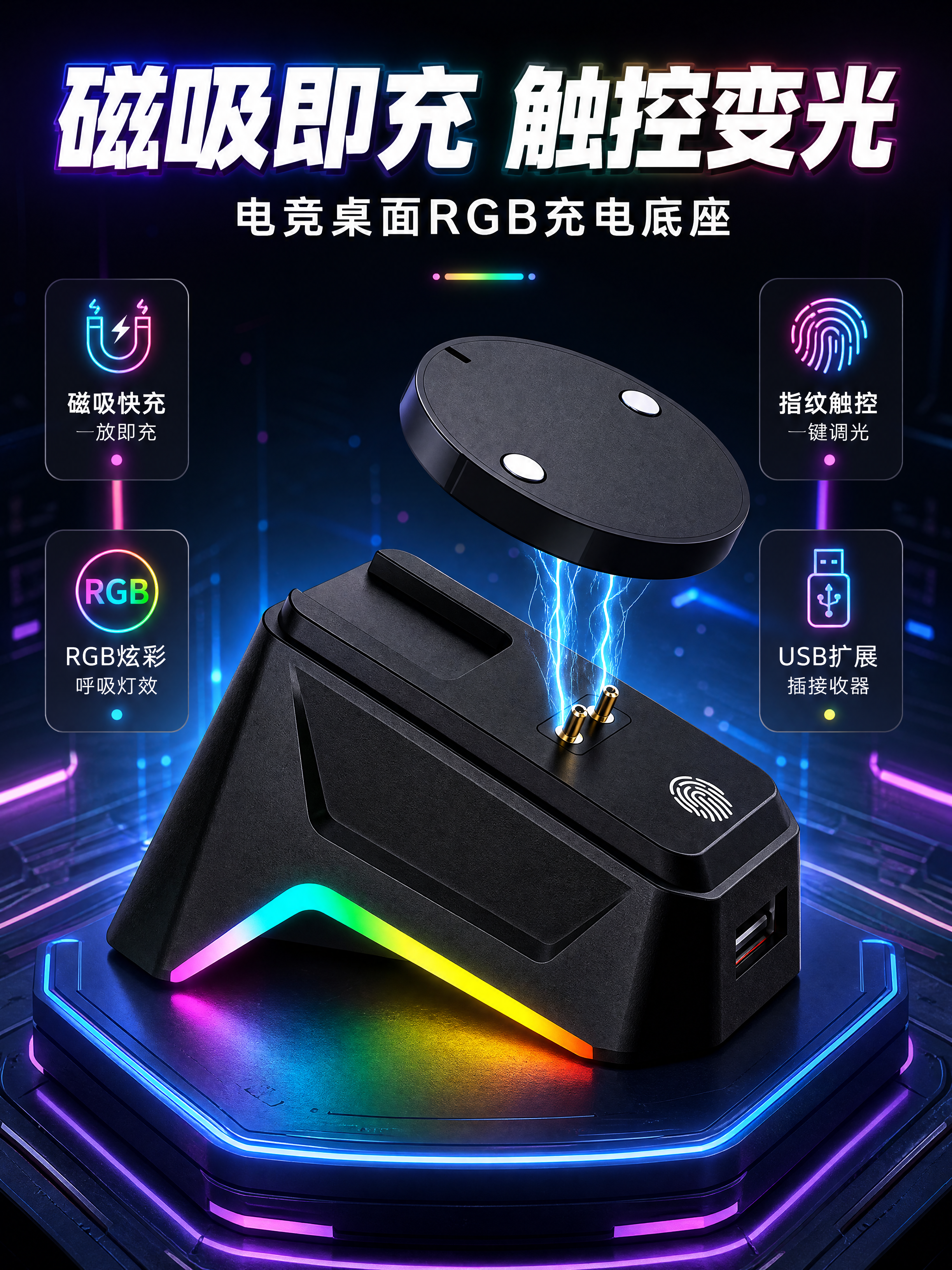[商品] 使用【图4】黑色磁吸鼠标充电底座；保留底座梯形结构、… - 图片创意预览