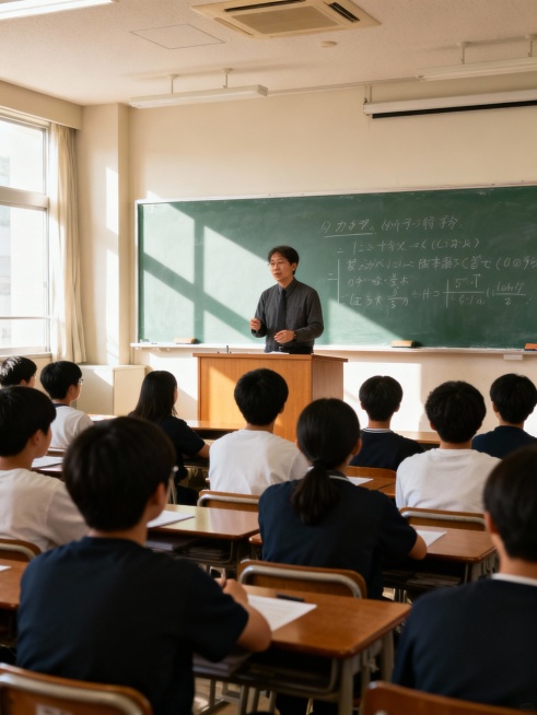 老师在课堂上讲课，从教室最后一排拍照视角图片，3:4小红书比例预览效果