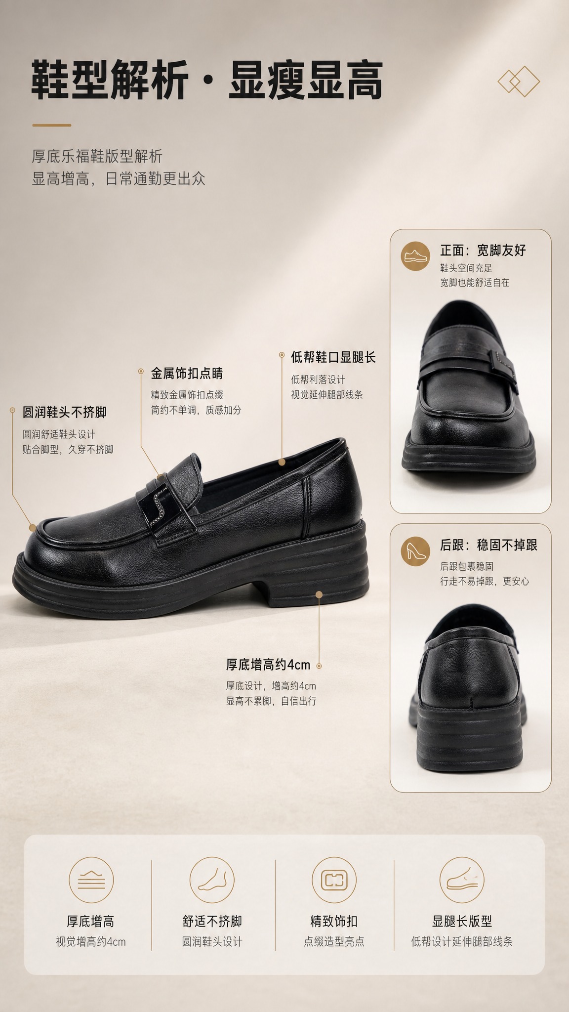 [商品] 使用【图1】【图4】【图6】黑色真皮厚底乐福鞋；商品… - 图片创意预览
