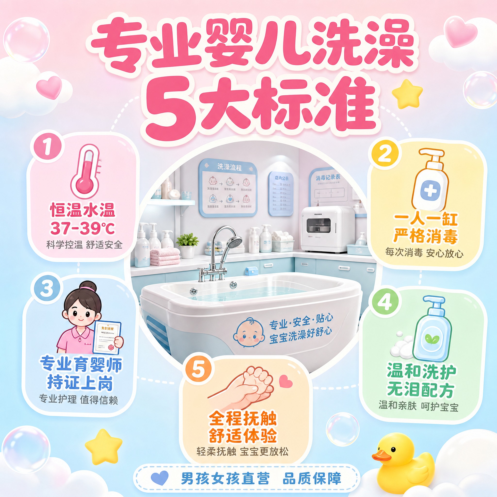 [主图-3] 服务亮点与专业证明理性说服。核心任务：展示婴儿洗… - 图片创意预览