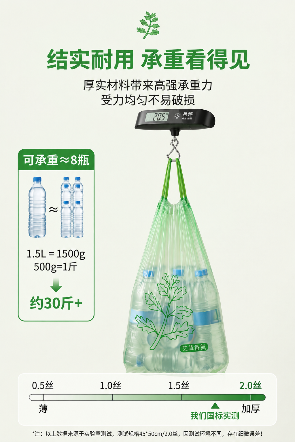 以图1为基础，将被吊秤提起的浅绿色艾草印花抽绳垃圾袋的形态替换… - 图片创意预览