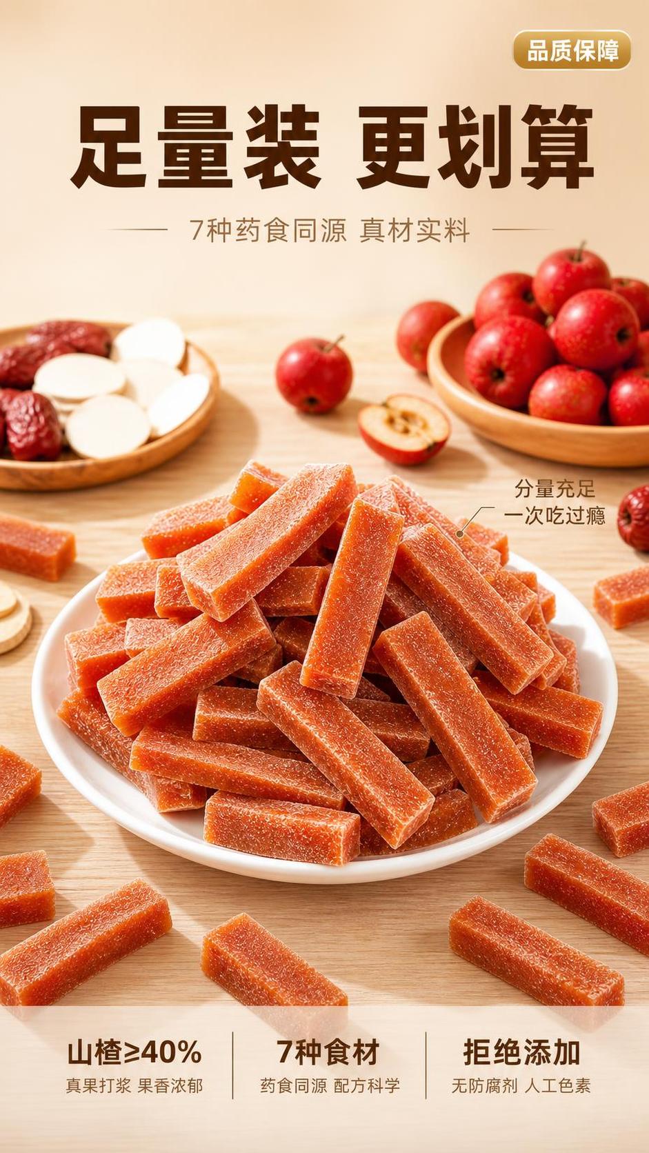 [主图-规格分量] 山楂条分量展示与配料亮点图，去掉包装袋和独… - 图片创意预览