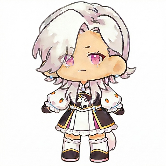 将被头发遮挡的左侧眼睛露出来，保持原有的Q版卡通水彩风格、人物造型和配色不变，仅调整露出左侧眼睛