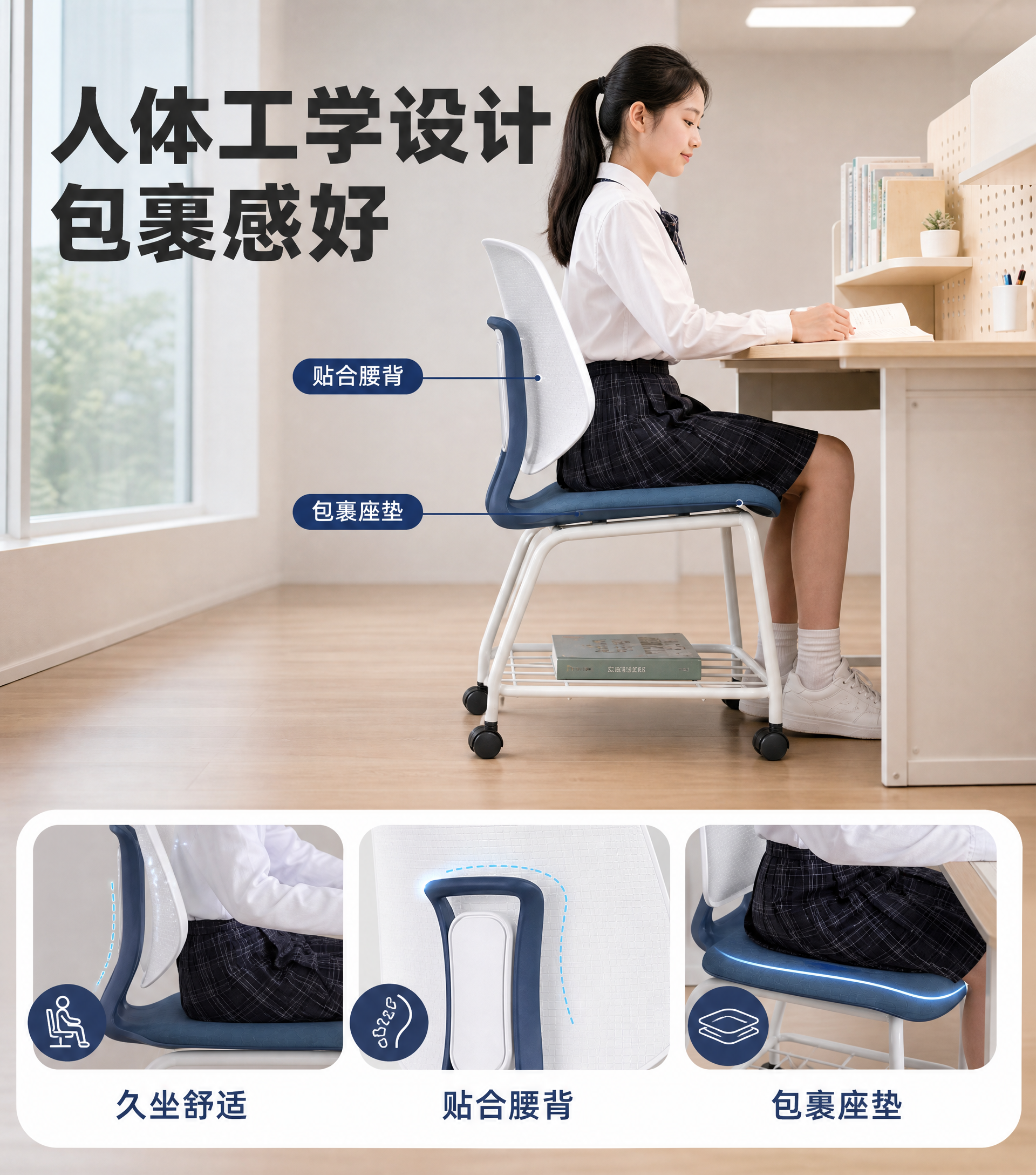 [主图-2] 功能与人体工学图：真人中学生试坐，可视化座椅包裹… - 图片创意预览