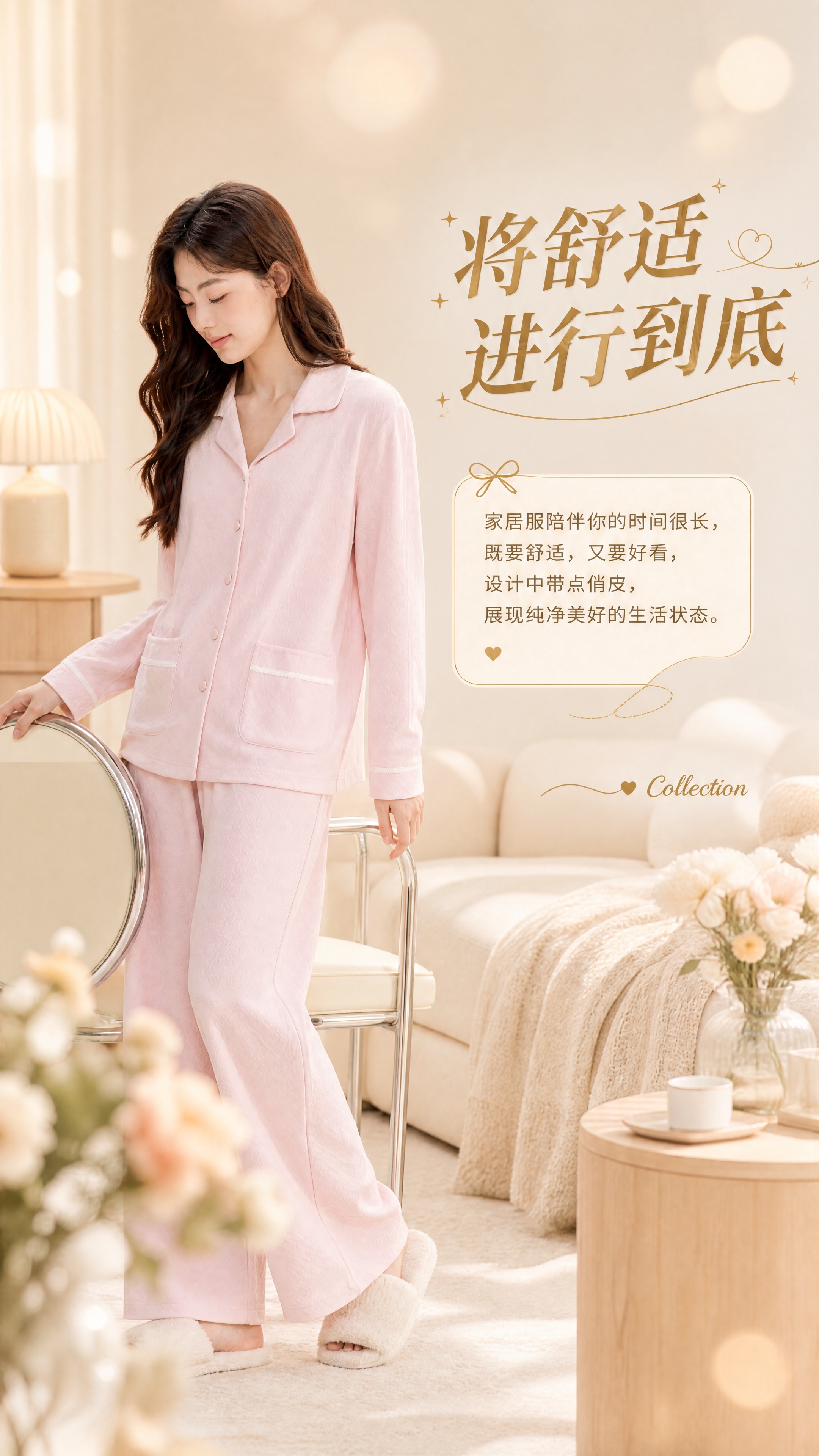 [商品] 使用【图2】海棠粉家居服模特图为主体参考，保留翻领开… - 图片创意预览