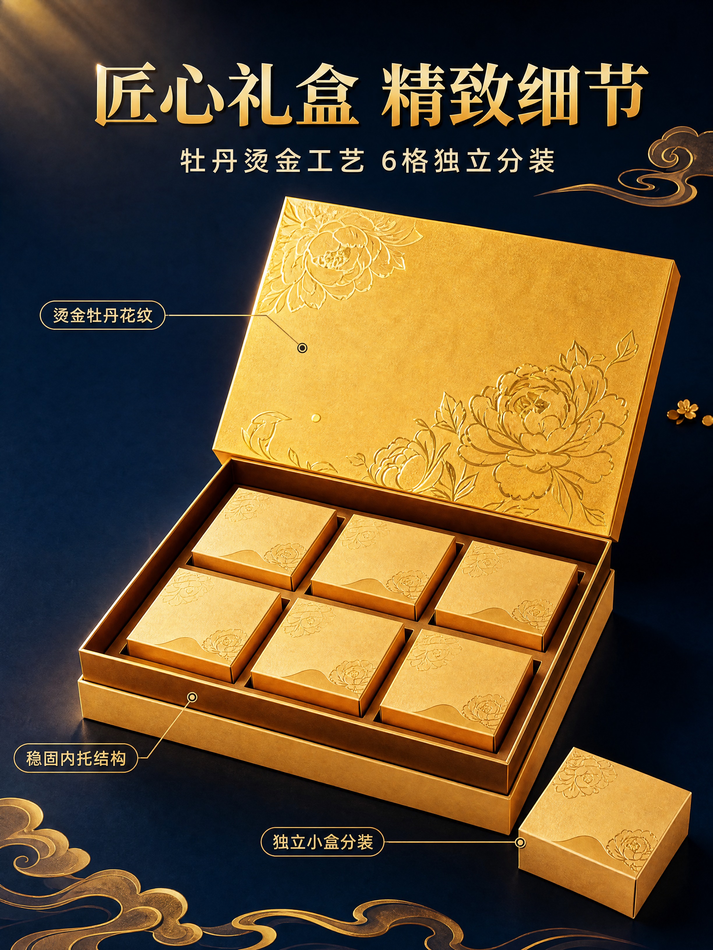 [商品] 使用【图1】中秋月饼礼盒；商品处理：保留金色牡丹花纹… - 图片创意预览