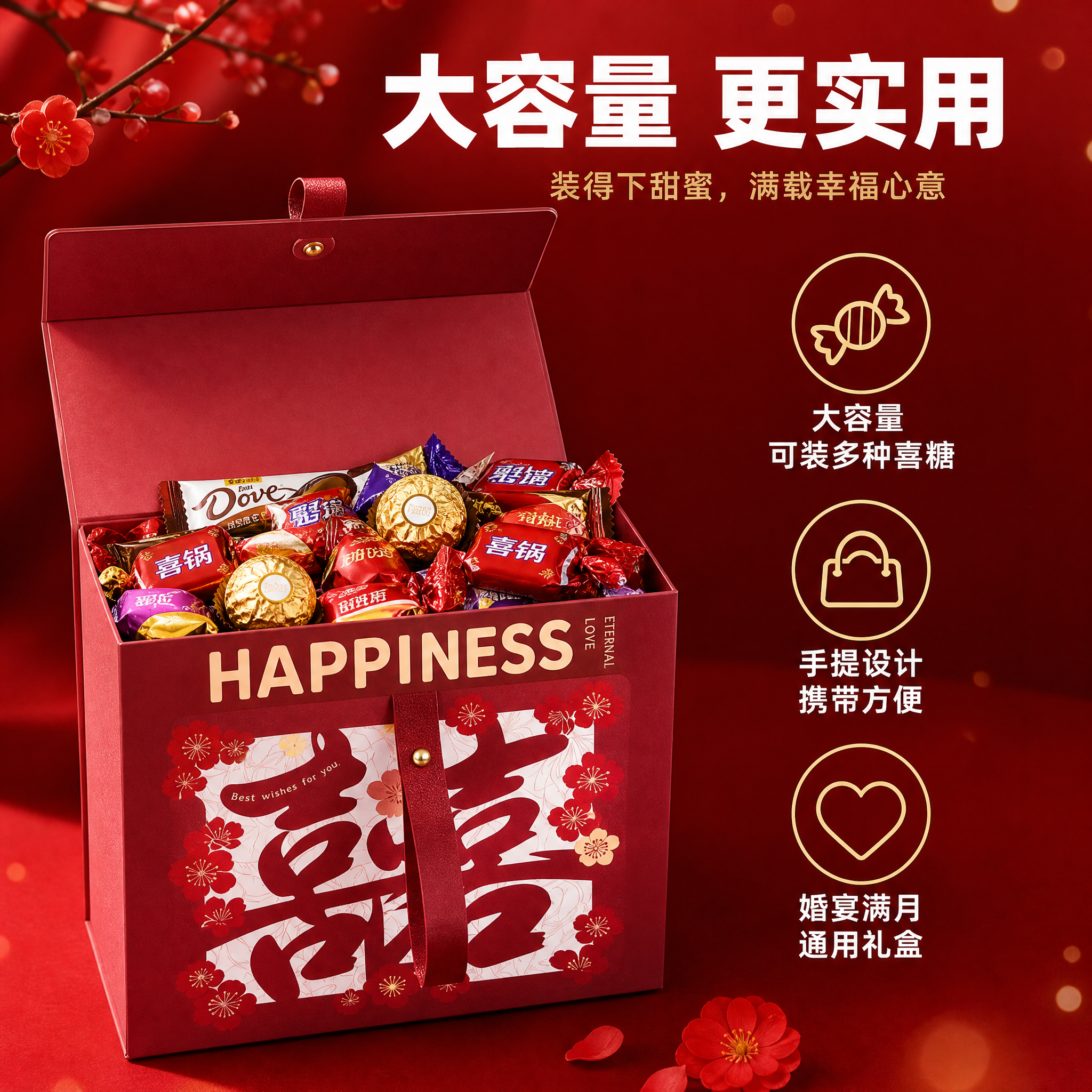 [主图-2] 新中式喜字手提喜糖盒 核心亮点 大容量与实用性… - 图片创意预览