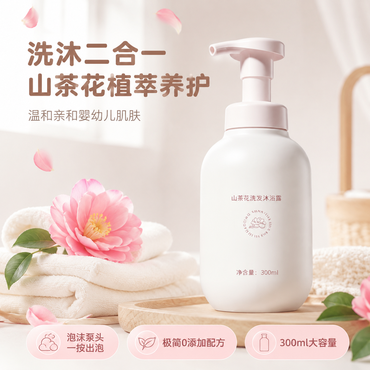 [主图-1] 主题：洗沐二合一 山茶花植萃养护 宝宝安心洗护。… - 图片创意预览