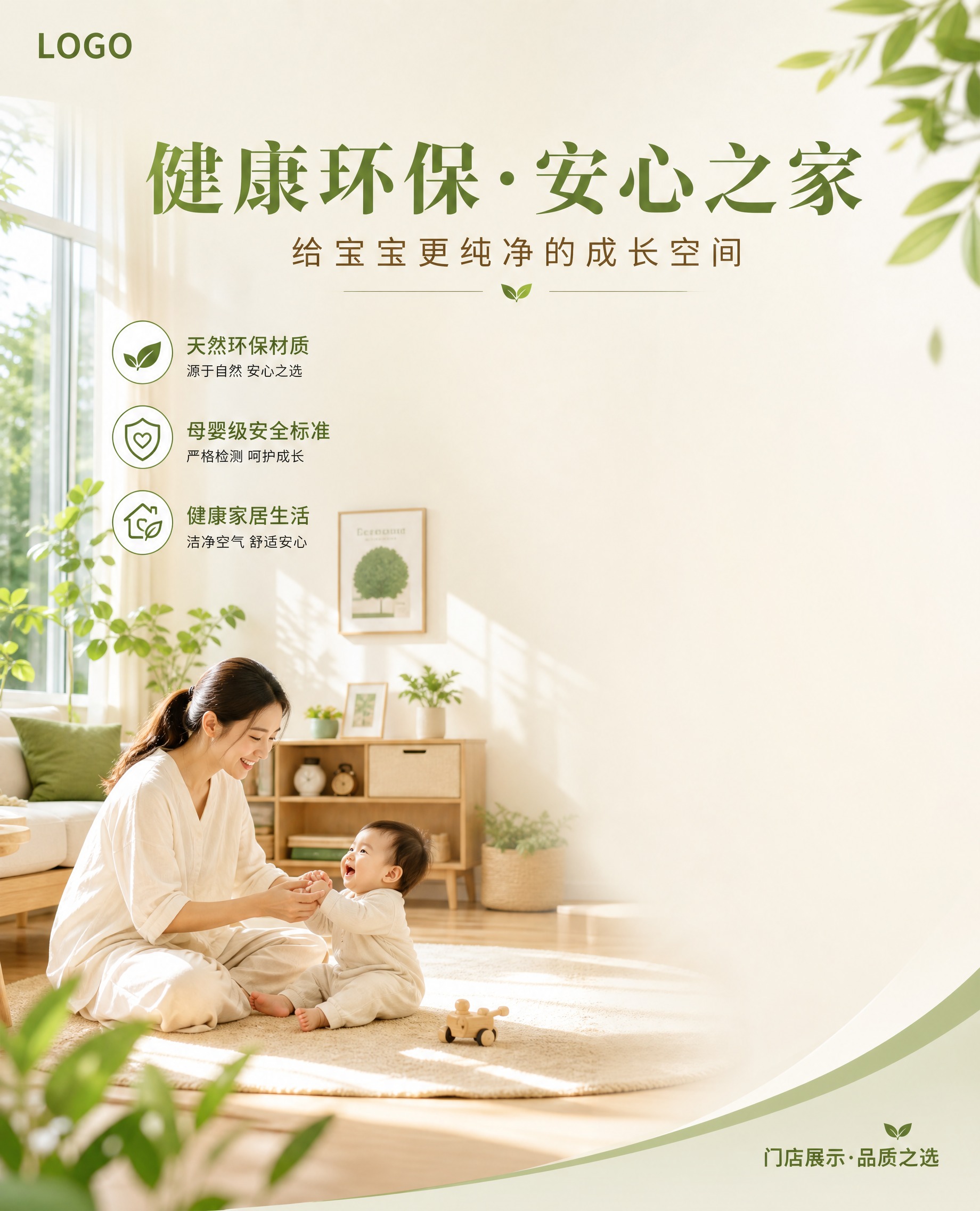 品牌主视觉海报，健康环保家居理念，母婴场景，美观大气，门店对外… - 图片创意预览