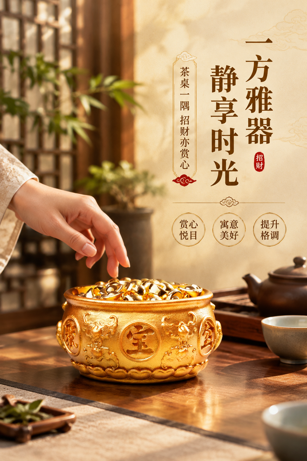 [商品] 使用【图1】金色聚宝盆招财摆件；保留产品全部结构、纹… - 图片创意预览