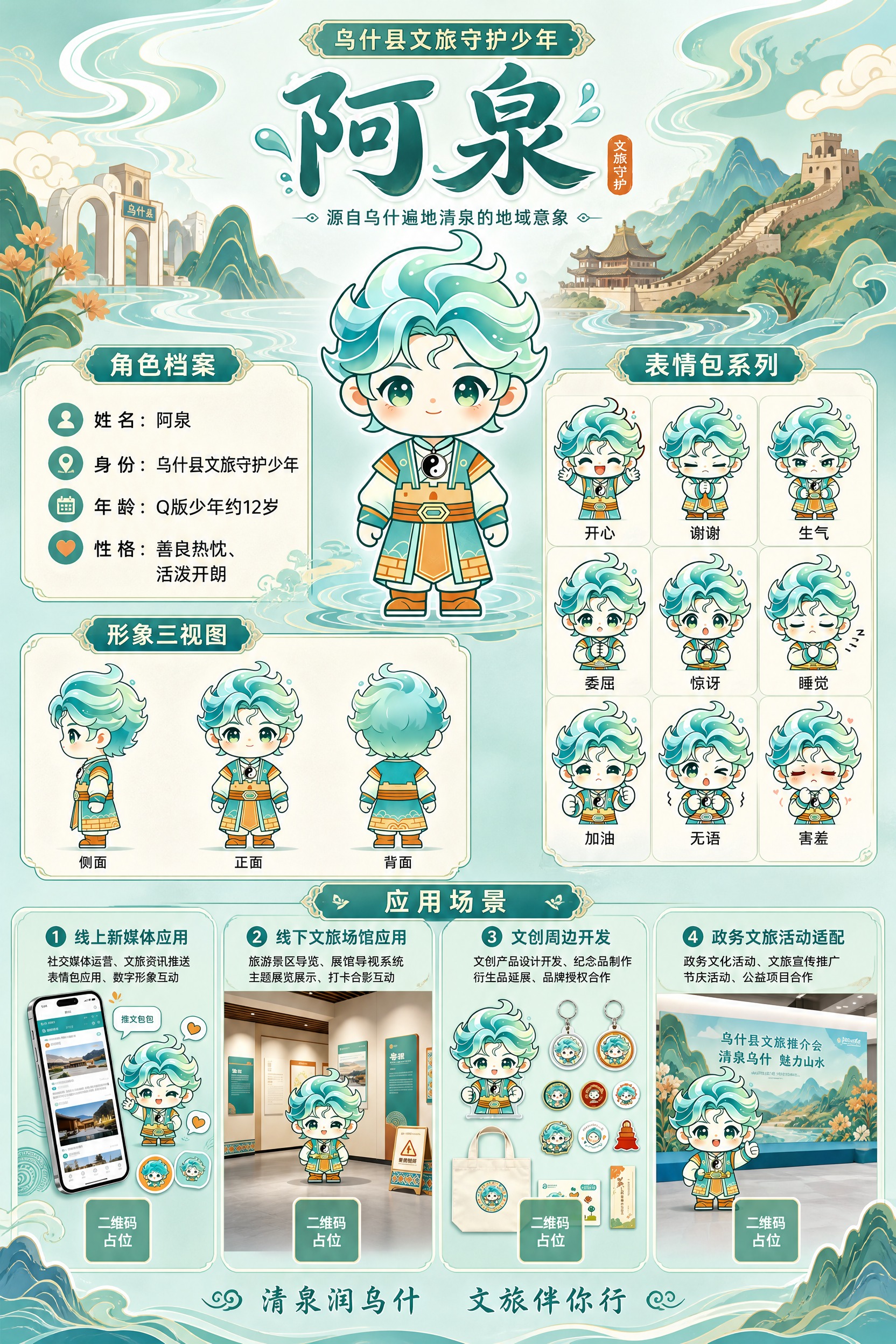 一张竖版2:3比例的文旅IP形象展板海报，主题为乌什县文旅守护… - 图片创意预览