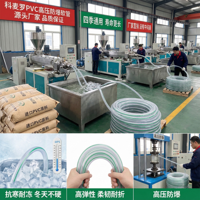这张图片是产品主体这款产品是科麦罗PVC高压防爆软管  我需要设计10张主图在拼多多上面售卖    主图产品不变 可以用  水管洗车 等场景进行主图场景布局设计一个高级一些主图文案内容 进口原料 出水预览效果