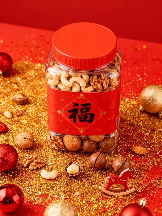 喜庆感促销氛围春节年货节·零食品类·电商商品图