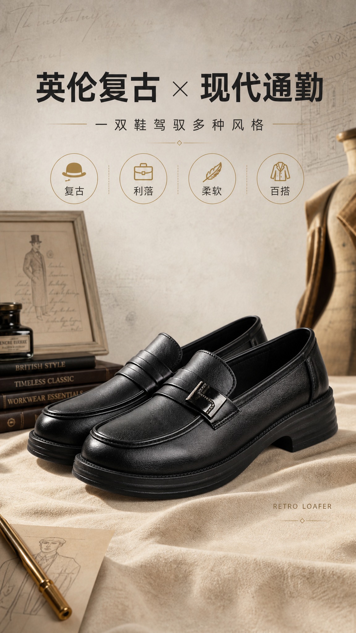 [商品] 使用【图5】黑色真皮厚底乐福鞋；商品处理：保留鞋型、… - 图片创意预览
