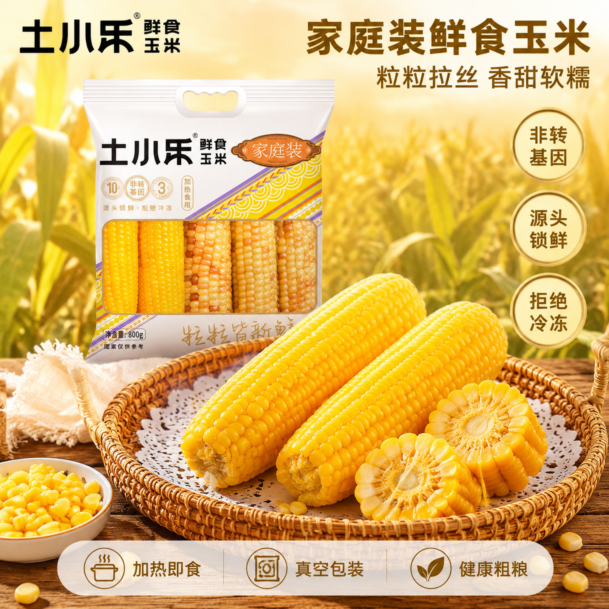 参考【图3】的竹篮玉米摆盘风格（藤编竹篮+白色蕾丝纸+熟玉米+… - 图片创意预览