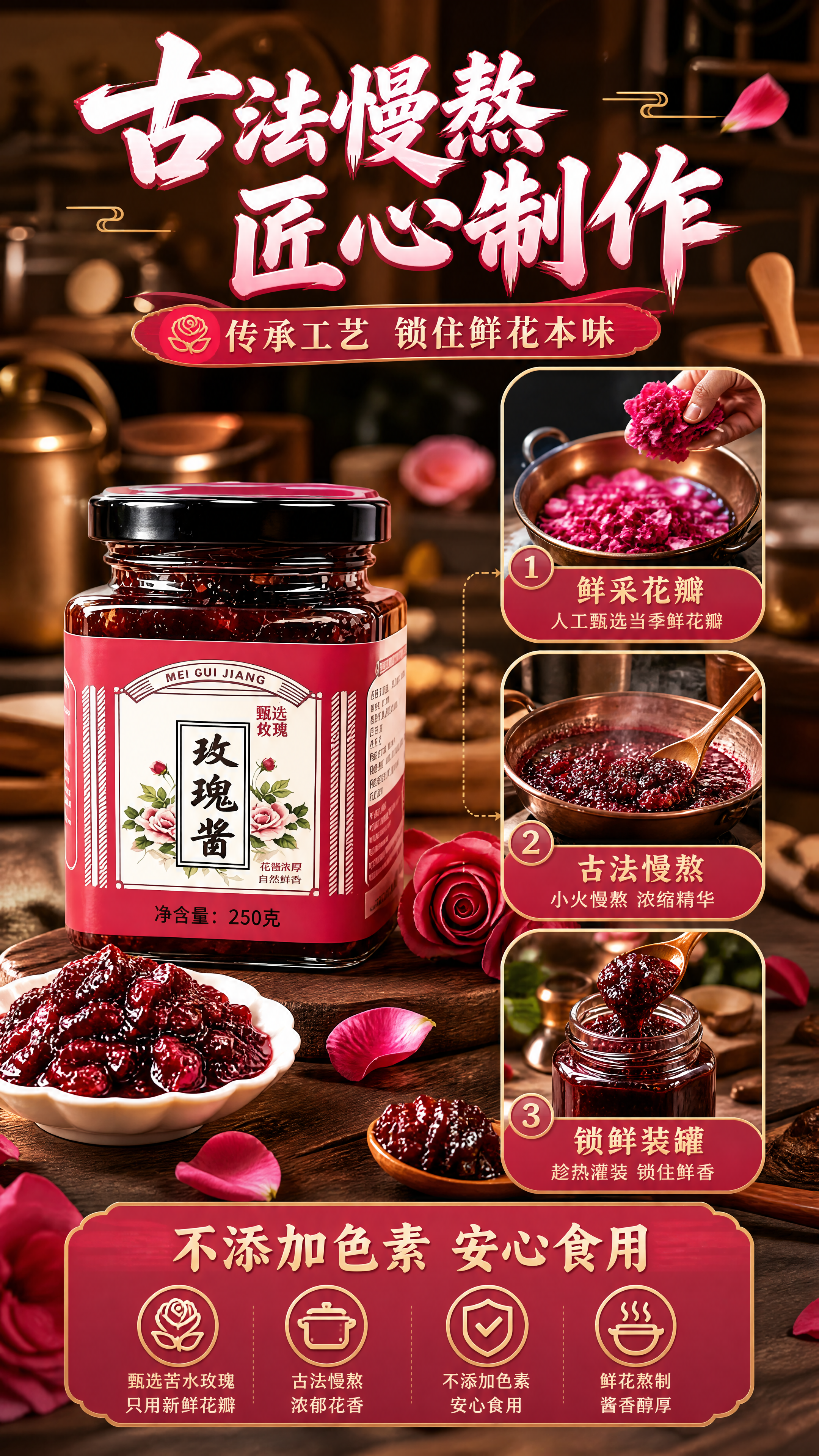 [商品] 使用【图1】苦水玫瑰酱250g玻璃瓶装；保留瓶身全部… - 图片创意预览