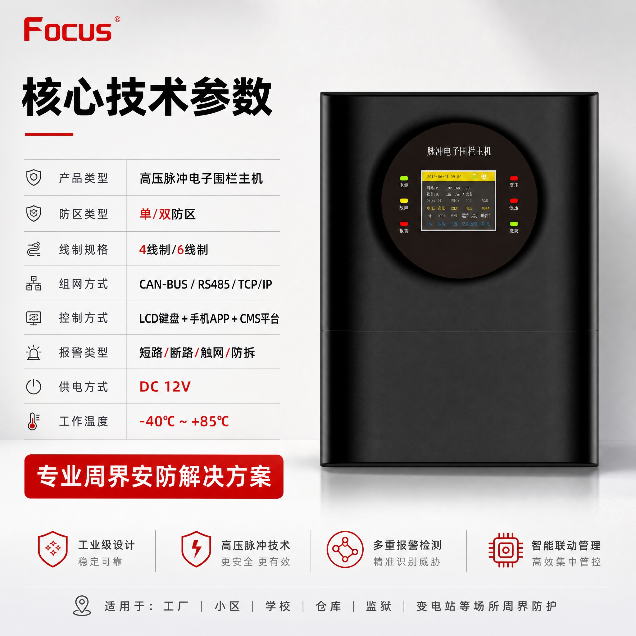 [主图-2] 核心功能与技术参数主图，突出脉冲电子围栏的核心性… - 图片创意预览