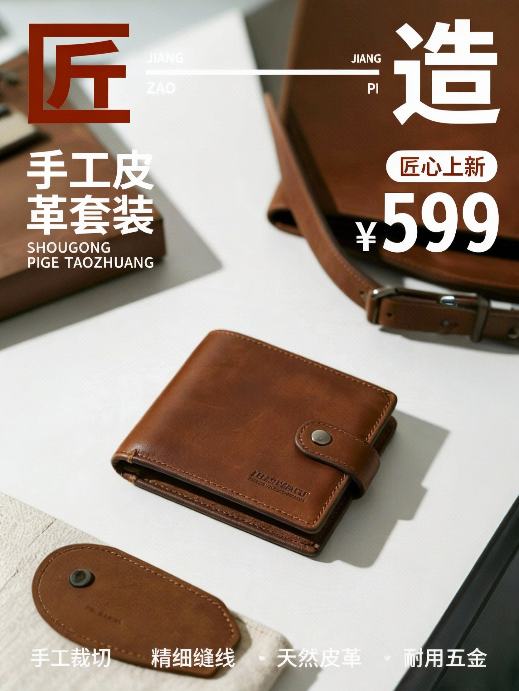 画面上方左上角棕红大标题 “匠”、右上角 “造”，两字间白色横… - 图片创意预览