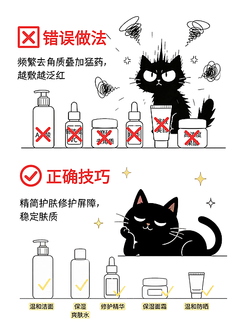 卡通黑白猫咪护肤正确方法攻略 小红书封面/配图对比图