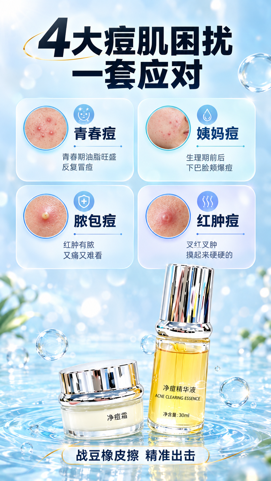 [商品] 使用【图1】祛痘套组（净痘精华液+净痘霜）；保留两瓶… - 图片创意预览