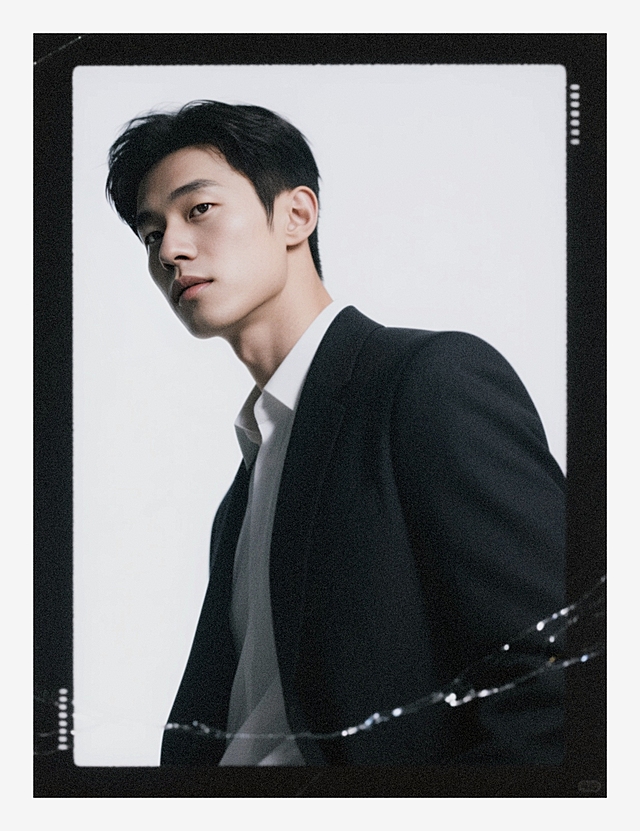 一个帅哥，白色背景，穿西装，只保留人物，加强明暗对比，强曝光低饱和，半身照，高清晰度，零噪点降噪，菲涅尔反射，细腻高光，空气高透，高光压缩，中近景半身像，撕拉片光影效果