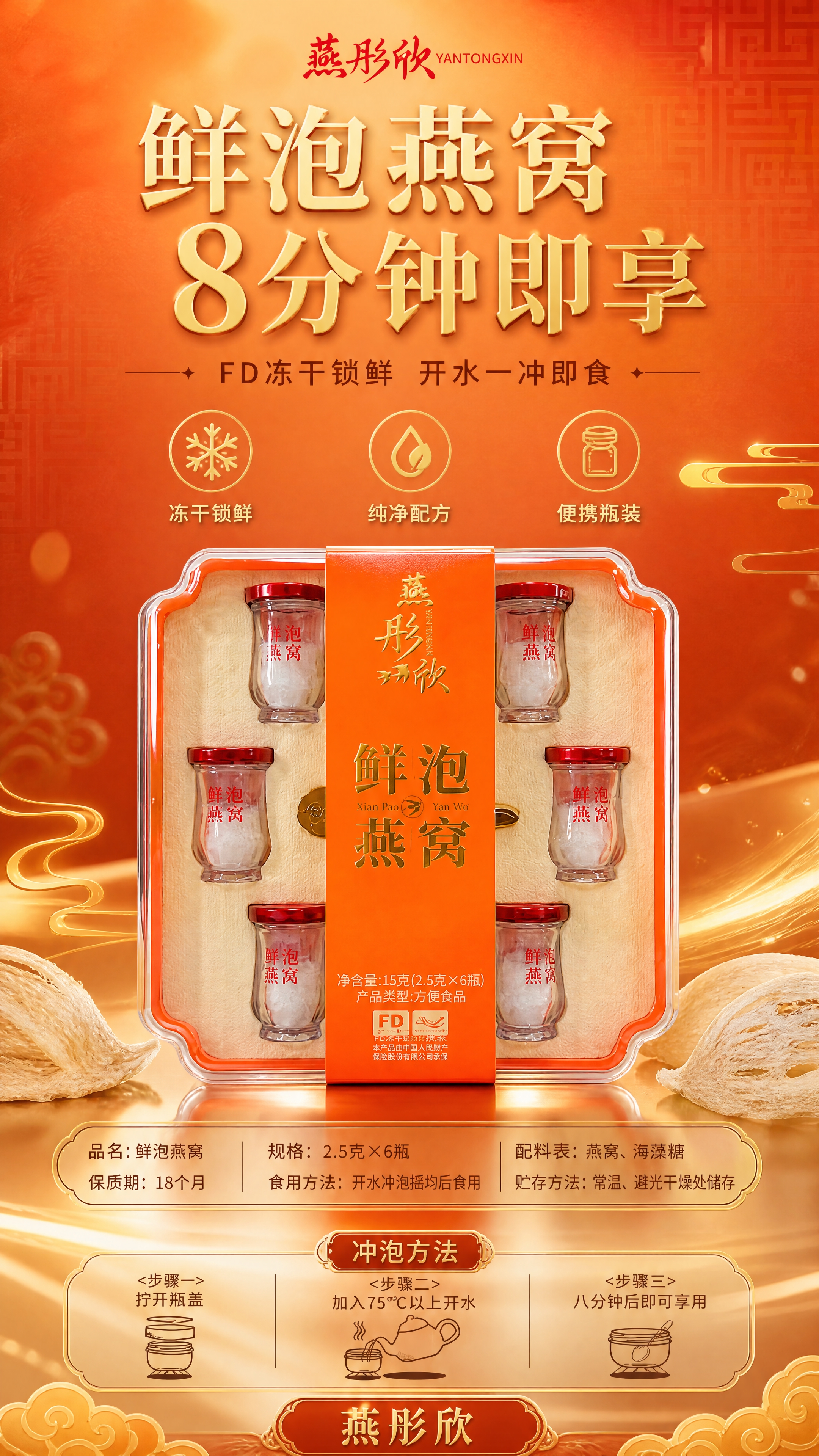 [商品] 使用【图1】燕彤欣鲜泡燕窝礼盒装；保留橙色礼盒外观、… - 图片创意预览