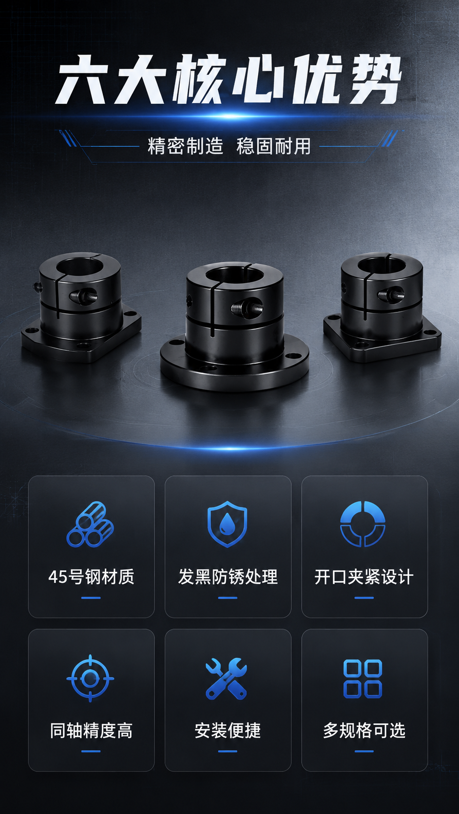 [商品] 使用【图1】三款黑色开口型法兰座导向轴支座，居中展示… - 图片创意预览