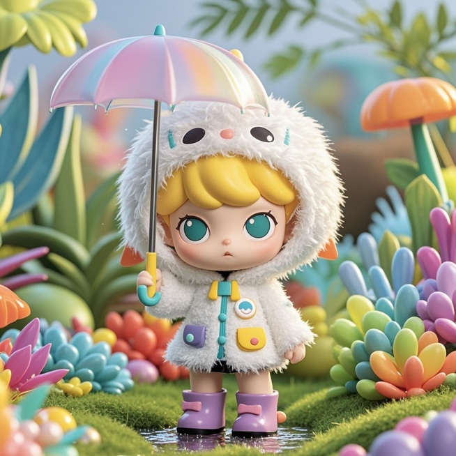 拿着雨伞，在花园里预览效果