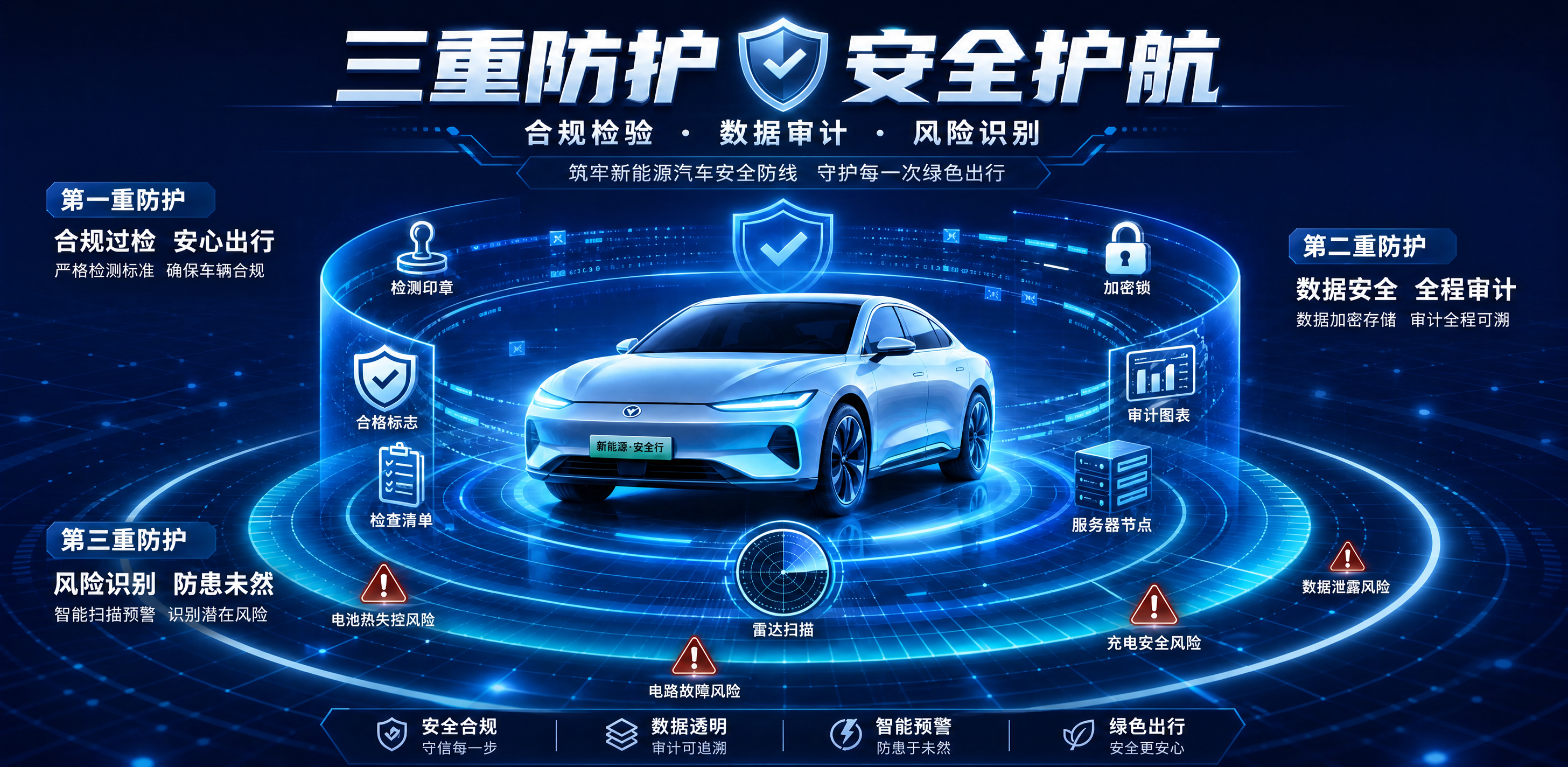 保持原图所有内容和设计不变，包括三重防护安全护航标题、新能源汽… - 图片创意预览