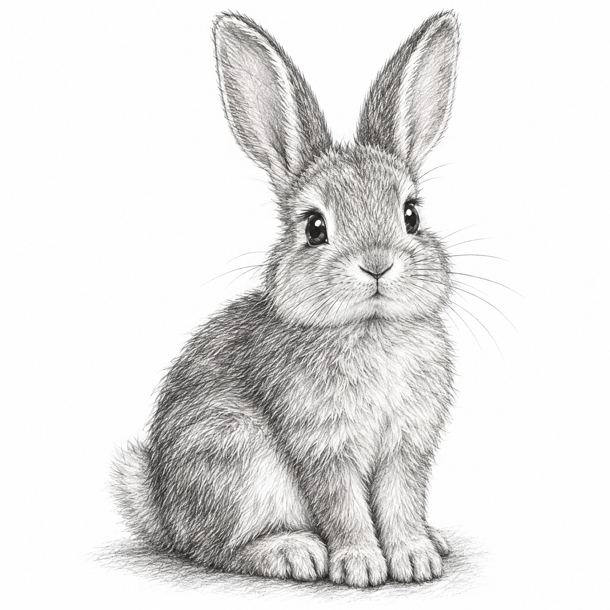 一只可爱的兔子素描画，铅笔手绘风格，细腻的线条勾勒，兔子坐姿，… - 图片创意预览