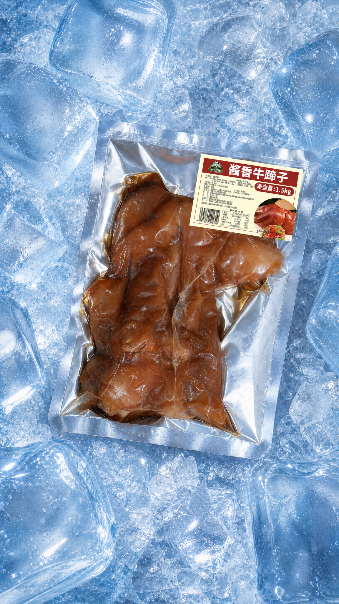 真空包装酱香牛蹄子食品，严格参照上传产品图，完整保留所有可见组… - 图片创意预览