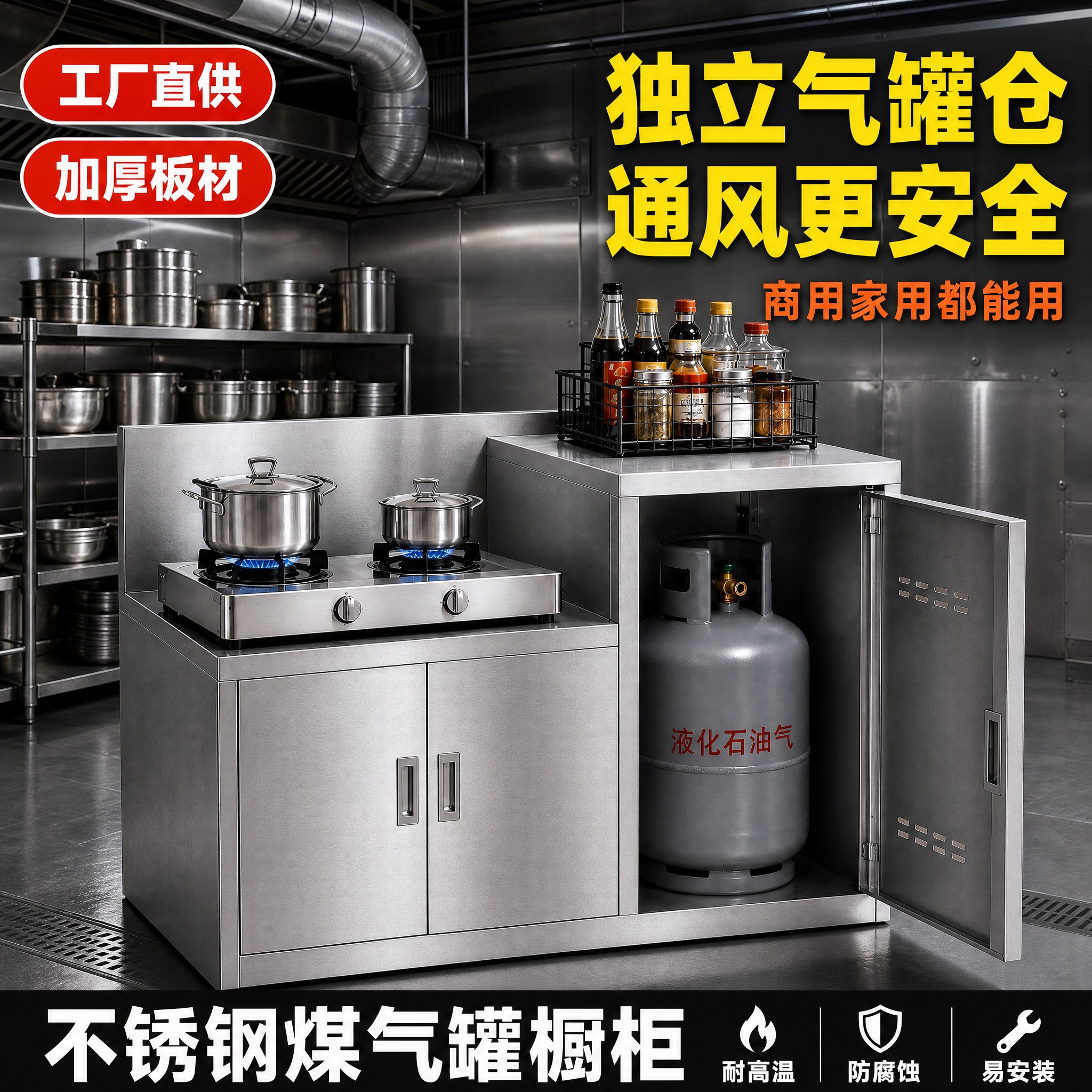 [主图-1] 不锈钢煤气罐橱柜 主图 工业风商用厨房场景 独立… - 图片创意预览