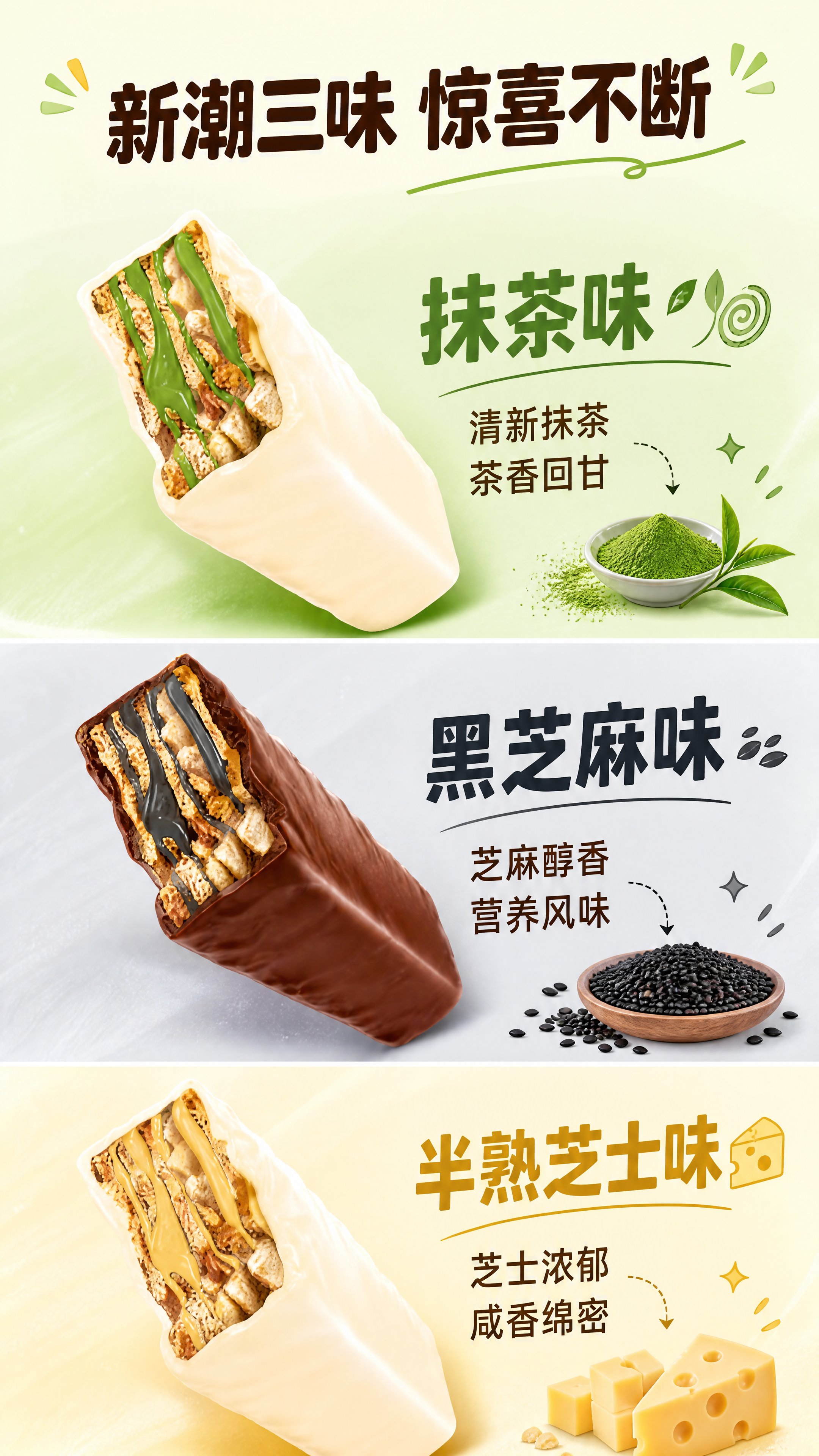 [第6张] 详情页分口味介绍页（下）-抹茶味+黑芝麻味+半熟芝… - 图片创意预览