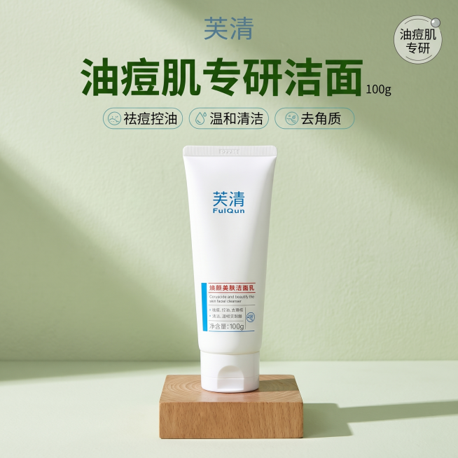 使用爆款主图复刻技能生成1张比例1:1的电商主图，适配平台为，商品为「图片1」，参考图为「图片1」，商品卖点为油痘肌洗面奶，其他要求为简洁高级感预览效果