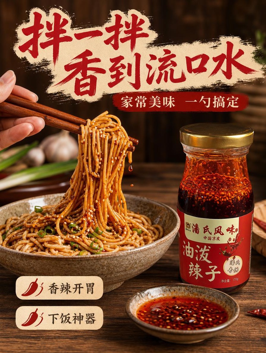 [商品] 使用【图2】潘氏风味油泼辣子玻璃瓶装；保留瓶身全部标… - 图片创意预览