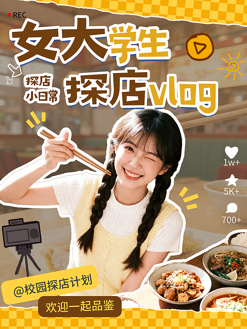 小红书探店打卡人像vlog封面