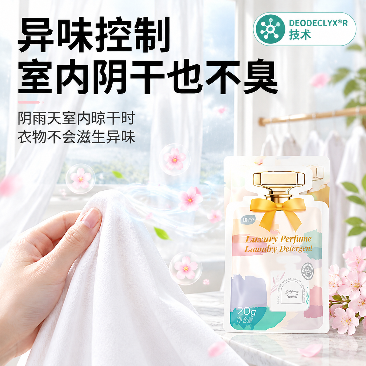 [主图-2] 核心亮点功效证明图，主题为室内阴干也不臭的异味控… - 图片创意预览