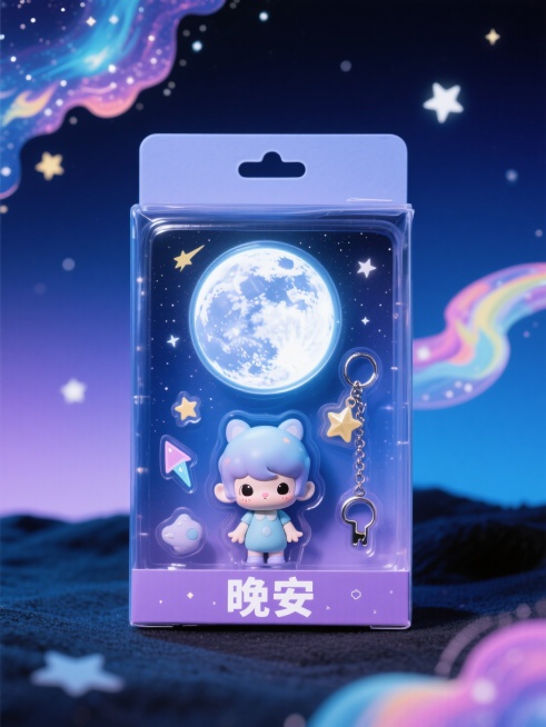 盒子上有描边文字“晚安”预览效果