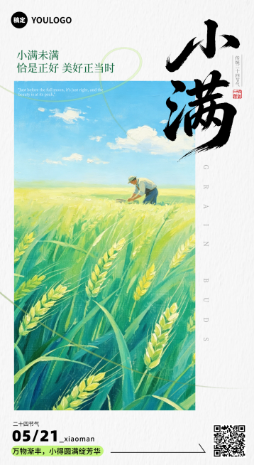小满二十四节气插画竖版海报预览效果