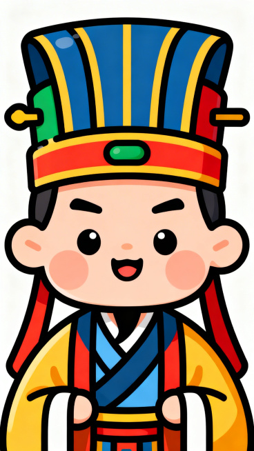 卡通风格的三国时期诸葛亮的帽子，造型还原传统样式，色彩明快活泼预览效果